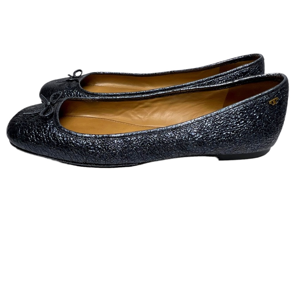 TORY BURCH Laila 2 Crinkle Bow Navy Blue Black Women’s Size 10.5 Ballet Flats